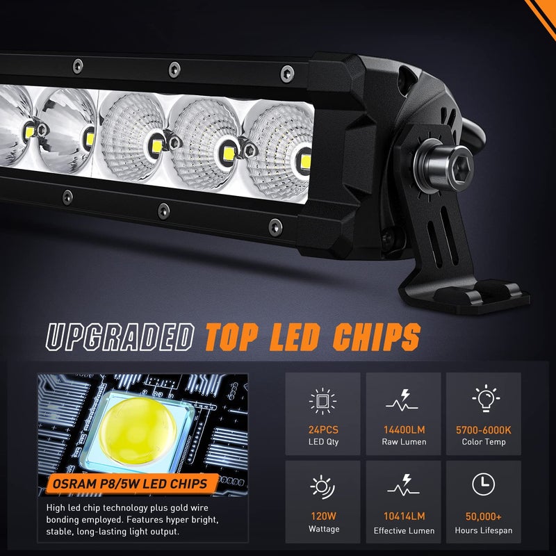 Nilight LED Light Bar 30 Inch 120W Flood Spot Combo Beam 14400LM IP68 Offroad Single Row Slim Driving Lamp for Pickup Truck SUV ATV UTV Boat Jeep - Image 2