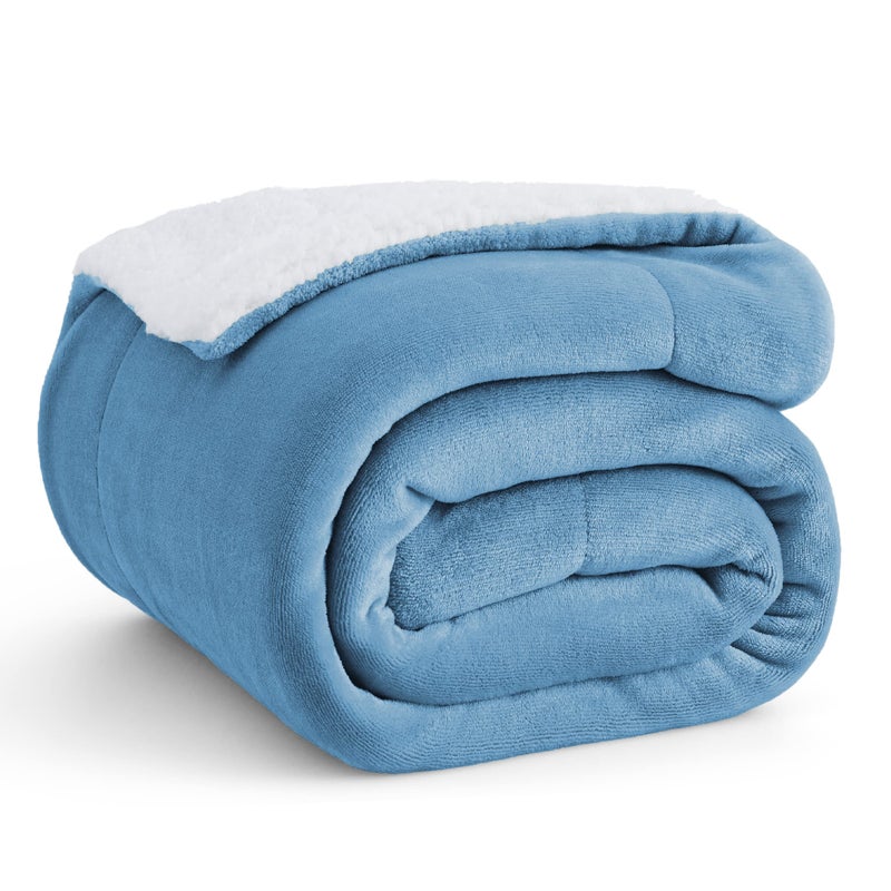 Bedsure GentleSoft Sherpa Fleece Throw Blanket for Couch, Non-Heated, Thick and Warm Throw for Women and Men, Soft Fuzzy Plush Blanket for Winter, Washed Blue, 50x60 Inches - Image 1