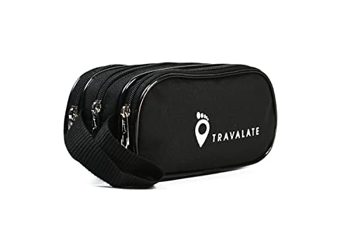 TRAVALATE Polyester ® Toiletry Travel Bags Shaving Kit/Pouch/Bag for Men and Women, Zip Closer 3 Main Compartment Ideal to Organize Stuff During Traveling - Black (21 X 11 X 11 cm) - Image 1
