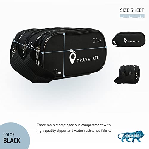 TRAVALATE Polyester ® Toiletry Travel Bags Shaving Kit/Pouch/Bag for Men and Women, Zip Closer 3 Main Compartment Ideal to Organize Stuff During Traveling - Black (21 X 11 X 11 cm) - Image 3