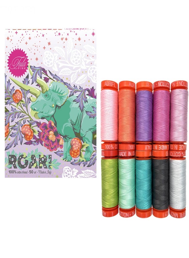 Aurifil Roar Thread 50 wt Cotton 10 Small spools by Tula Pink TP50RC10, assorted