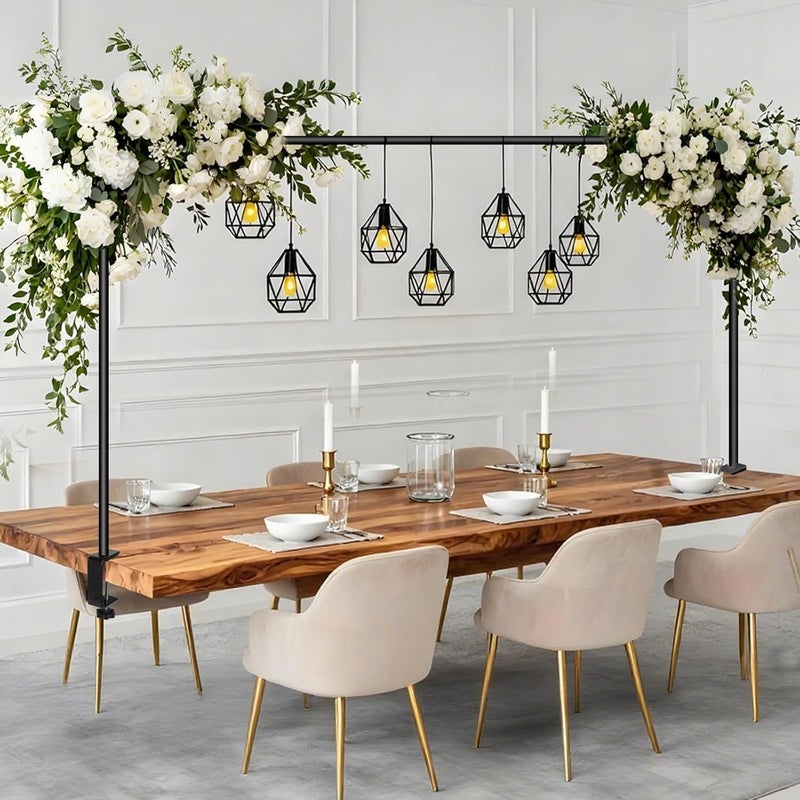 JEBUTU حامل قضيب فوق الطاولة مع مشابك قابل للتعديل 30"-43" ارتفاع 47"-98" طول أسود قوس طاولة معلق لحفلات الزفاف وأعياد الميلاد وهالوين وعيد الميلاد - Image 1