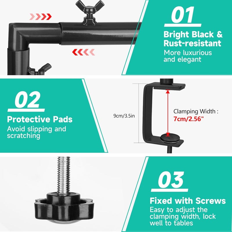 JEBUTU حامل قضيب فوق الطاولة مع مشابك قابل للتعديل 30"-43" ارتفاع 47"-98" طول أسود قوس طاولة معلق لحفلات الزفاف وأعياد الميلاد وهالوين وعيد الميلاد - Image 5