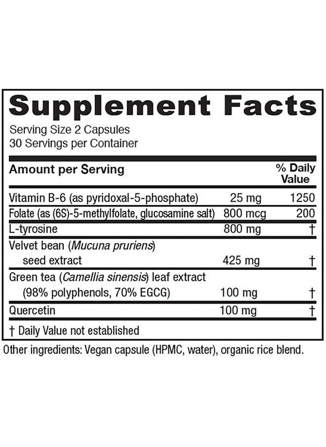 Vitanica Dopamine Assist, Dr Formulated Dopamine Supplement, L-Tyrosine, Mucuna Pruriens Organic Neurotransmitter Mood Support, Vitamin B6, Folate, Green Tea Extract Quercetin Vegan, 60 Capsules  - Image 2