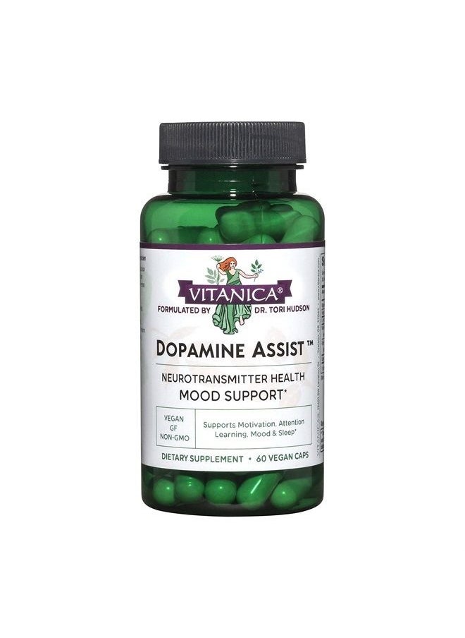 Vitanica Dopamine Assist, Dr Formulated Dopamine Supplement, L-Tyrosine, Mucuna Pruriens Organic Neurotransmitter Mood Support, Vitamin B6, Folate, Green Tea Extract Quercetin Vegan, 60 Capsules  - Image 1