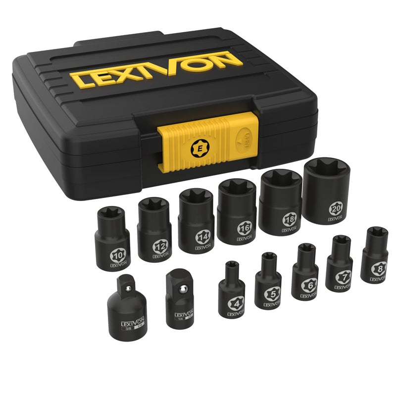 LEXIVON ETORX Socket Set Chrome Vanadium Alloy Steel 13Piece Female Star Socket E4 E20 Set Enhanced Storage Case LX147