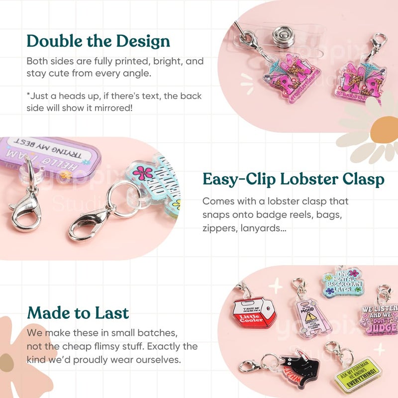 YOPPIX STUDIO YOPPIX 24 Pcs Nurse Badge Reel Charms - Cute & Funny Acrylic Charms for ID Holders, Perfect for Nurses, Medical Staff, Teachers, Students & Office Professionals - Image 4