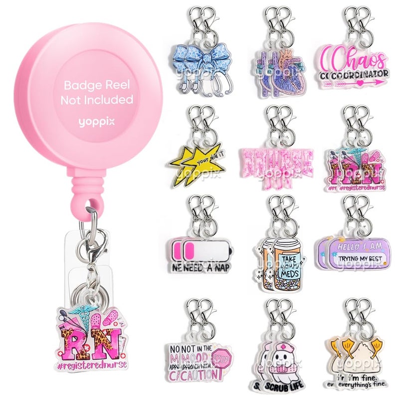 YOPPIX STUDIO YOPPIX 24 Pcs Nurse Badge Reel Charms - Cute & Funny Acrylic Charms for ID Holders, Perfect for Nurses, Medical Staff, Teachers, Students & Office Professionals - Image 1