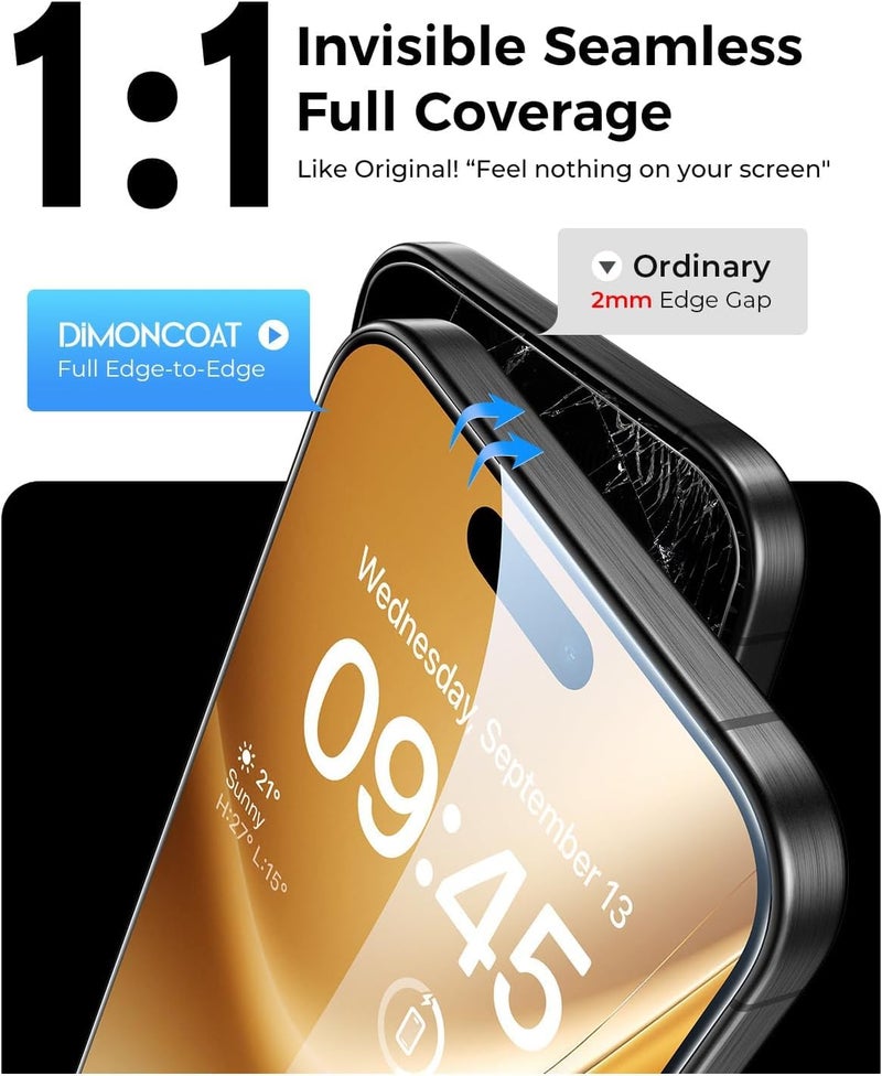 DIMONCOAT 4-PACK Privacy Screen Protector Compatible with iPhone 15 Pro Max [Auto Alignment Kit] [10X Military Protection] iPhone 15 Pro Max 6.7 inch Tempered Glass Film [Case Friendly] - Image 5