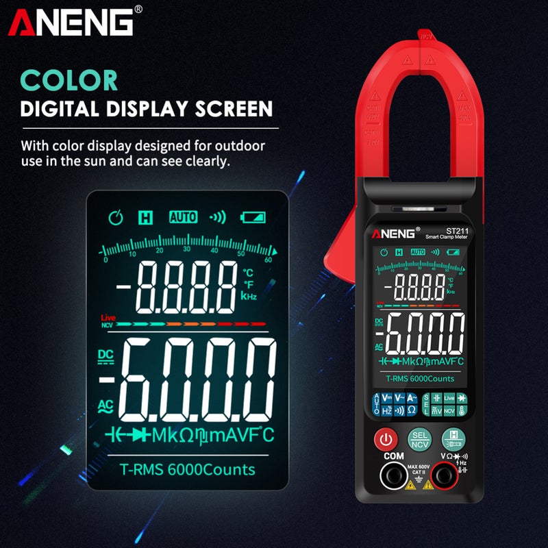 مقياس تيار متصل بالملمس الرقمي ANENG ST211 6000 عدادًا، مقياس تيار متردد 400 أمبير، مقياس متعدد النطاقات التلقائي، مقياس الجهد مع ضوء خلفي، مقياس ملمس، اختبار NCV، مقياس تيار متصل بالملمس، مقياس عالمي، جهاز اختبار لقياس درجة الحرارة - Image 2