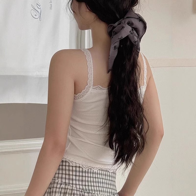 Bow Lace Trim Striped Camisole Top with Padded Bra for Women - Image 4