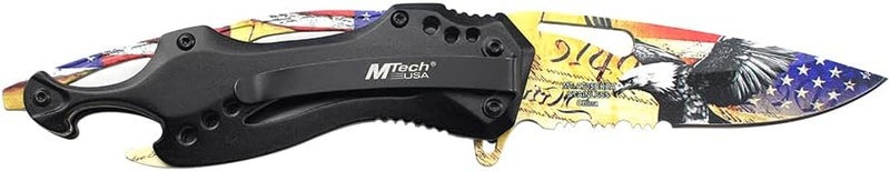 MTECH USA Folding Knife, 3.75-Inch Half-Serrated Blade, Titanium Coating, Glass Breaker, Pocket Clip - Image 5
