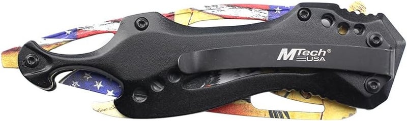 MTECH USA Folding Knife, 3.75-Inch Half-Serrated Blade, Titanium Coating, Glass Breaker, Pocket Clip - Image 4