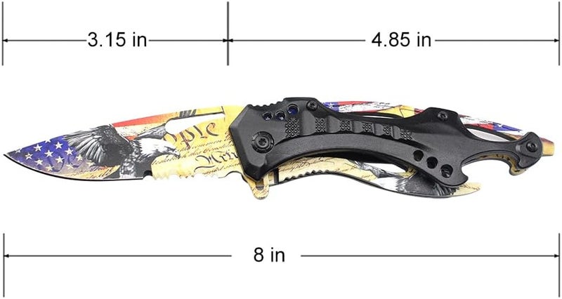 MTECH USA Folding Knife, 3.75-Inch Half-Serrated Blade, Titanium Coating, Glass Breaker, Pocket Clip - Image 3