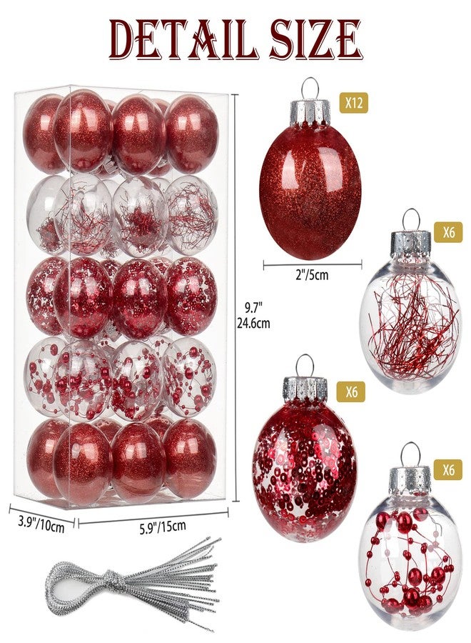 Briful مجموعة زينة شجرة عيد الميلاد مكونة من 30 قطعة، مقاس 2 بوصة، غير قابلة للكسر، باللونين الأحمر والشفاف، زينة معلقة لتزيين شجرة عيد الميلاد والحفلات والعطلات، بريفول - Image 2