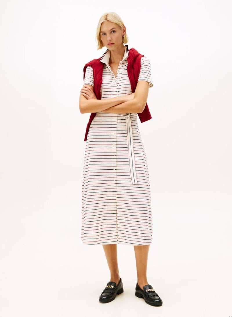 TOMMY HILFIGER Tipped Fit And Flare Midi Polo Dress - Image 1