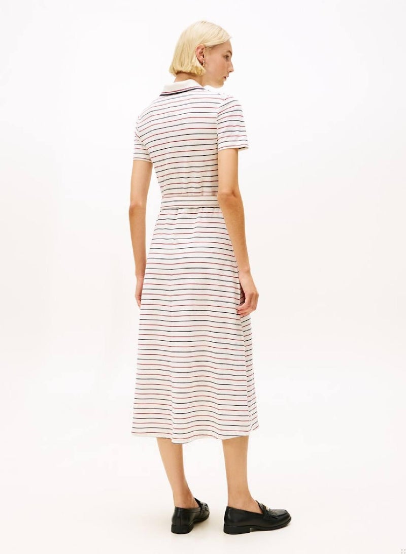 TOMMY HILFIGER Tipped Fit And Flare Midi Polo Dress - Image 5
