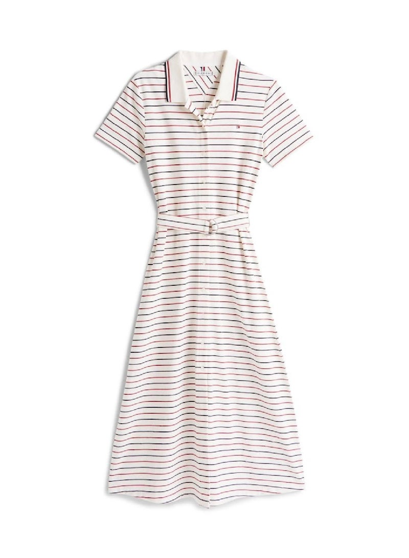 TOMMY HILFIGER Tipped Fit And Flare Midi Polo Dress - Image 3