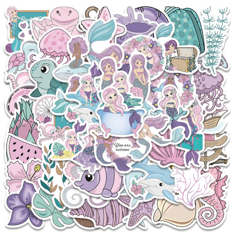 56 Cute Mermaid Stickers Luggage Guitar 