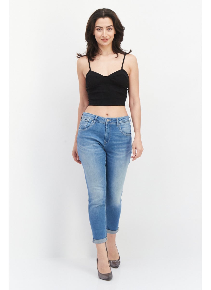 Pepe Jeans Women Regular Fit Washed Denim Jeans, Blue  - Image 4