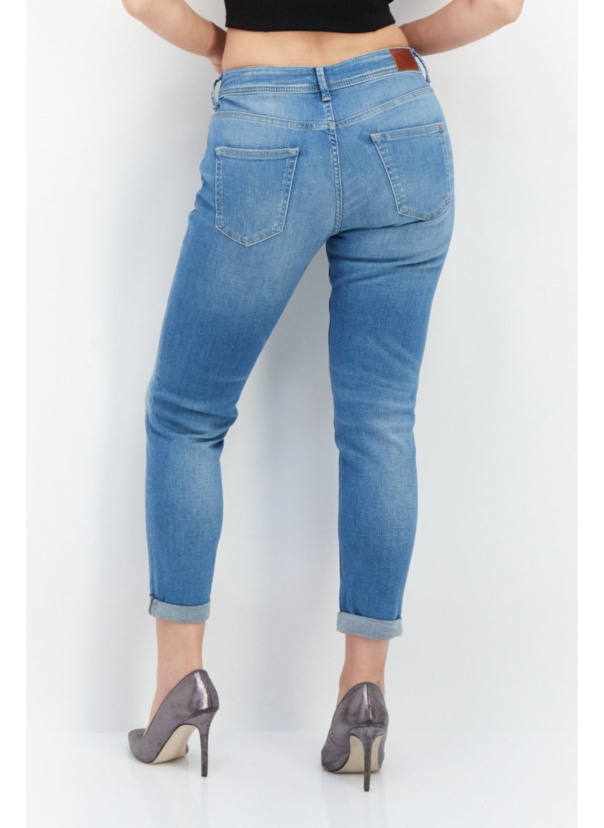 Pepe Jeans Women Regular Fit Washed Denim Jeans, Blue  - Image 3