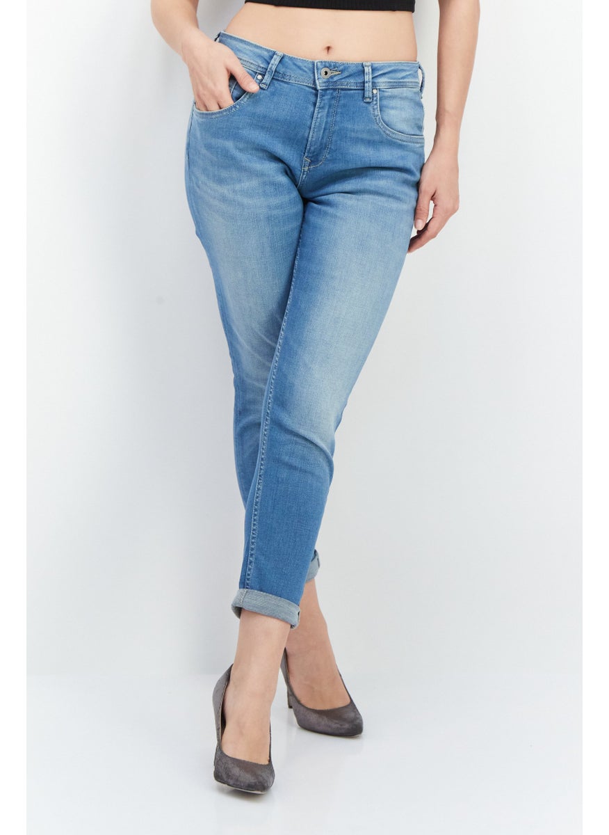 Pepe Jeans Women Regular Fit Washed Denim Jeans, Blue  - Image 1