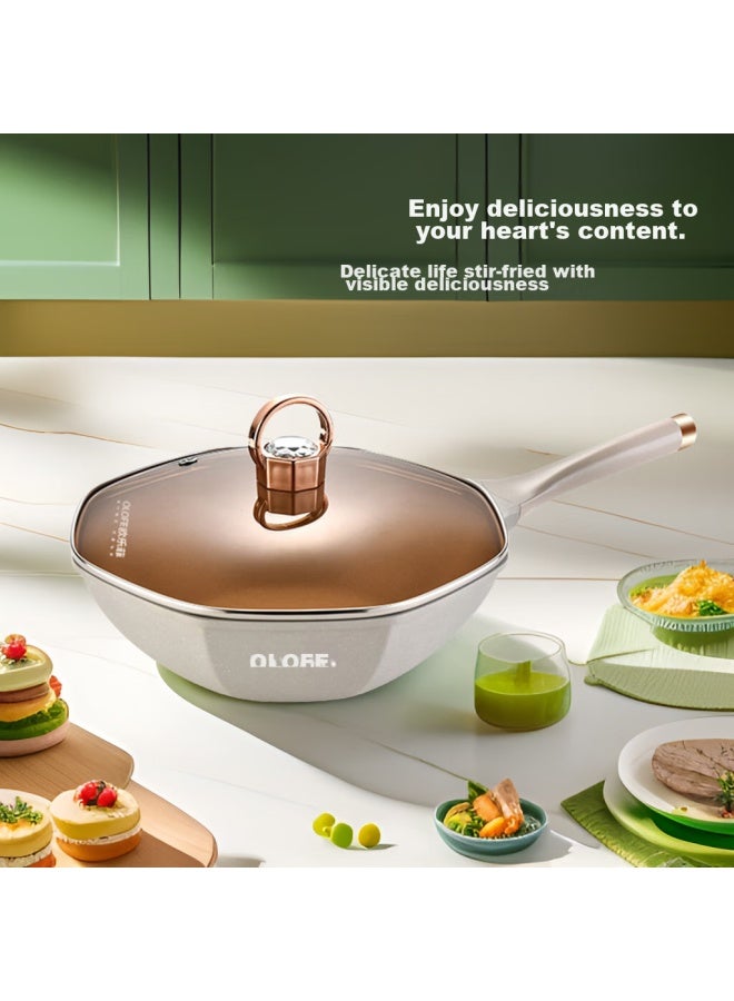 Olofe Titanium Non-stick Octagonal Pan, Non-stick Frying Pan, Flat Bottom Cooking Pan, Deep Wok, Home Use, Aesthetically Pleasing Cooking Pan, 32cm - Image 5