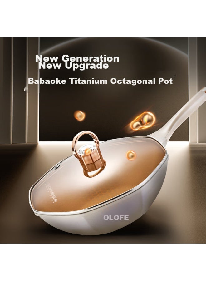 Olofe Titanium Non-stick Octagonal Pan, Non-stick Frying Pan, Flat Bottom Cooking Pan, Deep Wok, Home Use, Aesthetically Pleasing Cooking Pan, 32cm - Image 4