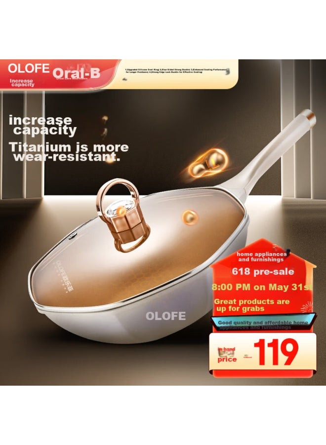 Olofe Titanium Non-stick Octagonal Pan, Non-stick Frying Pan, Flat Bottom Cooking Pan, Deep Wok, Home Use, Aesthetically Pleasing Cooking Pan, 32cm - Image 1
