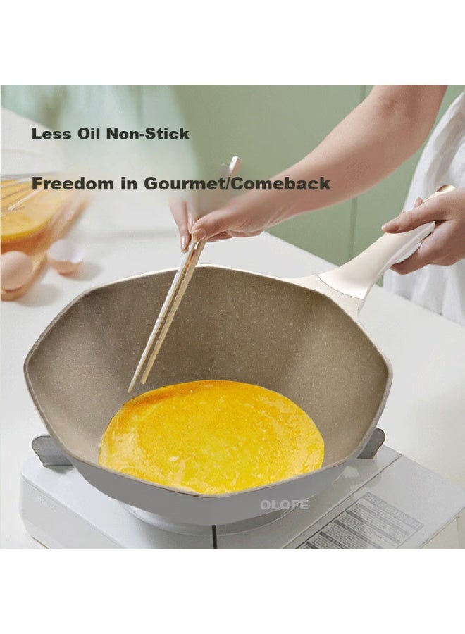 Olofe Titanium Non-stick Octagonal Pan, Non-stick Frying Pan, Flat Bottom Cooking Pan, Deep Wok, Home Use, Aesthetically Pleasing Cooking Pan, 32cm - Image 2