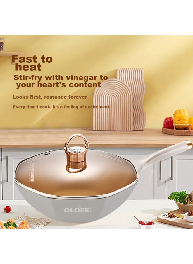 Olofe Titanium Non-stick Octagonal Pan, Non-stick Frying Pan, Flat Bottom Cooking Pan, Deep Wok, Home Use, Aesthetically Pleasing Cooking Pan, 32cm - Image 3