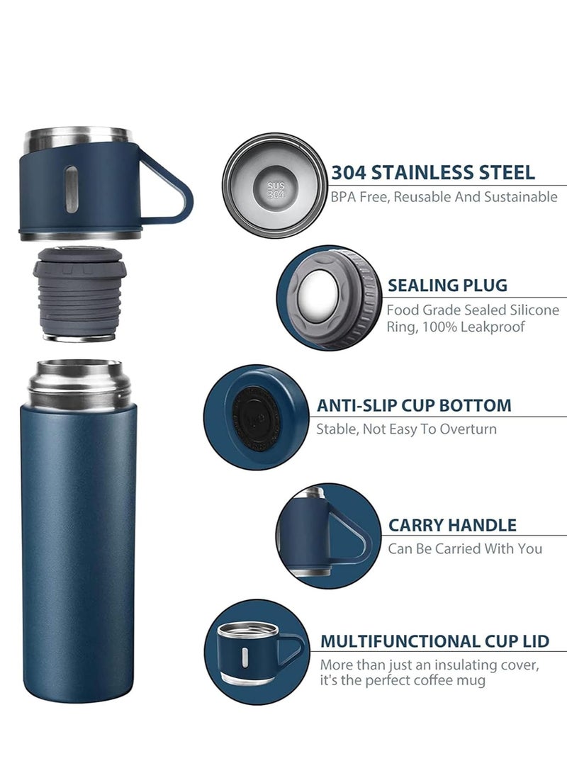JAJEEK 500ml Stainless Steel Vacuum Thermos Flask with Silicone Handle – Water Bottle with 2 Stainless Steel Cups Set for Hot & Cold Outdoor Travel | Gift Box (2 PACK, BLUE) – Perfect for Hiking, Camping, and Travel  - Image 3
