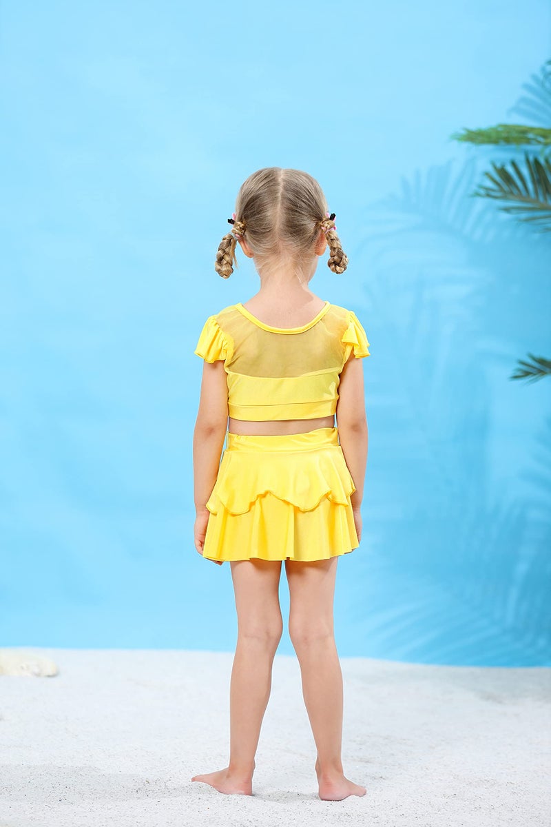 WonderBabe Princess Two-Piece Swimsuit for Girls Ruffles Sleeve Bathing Suit Princess 2-Piece Tankini Swimwear 3-4T Yellow - Image 3