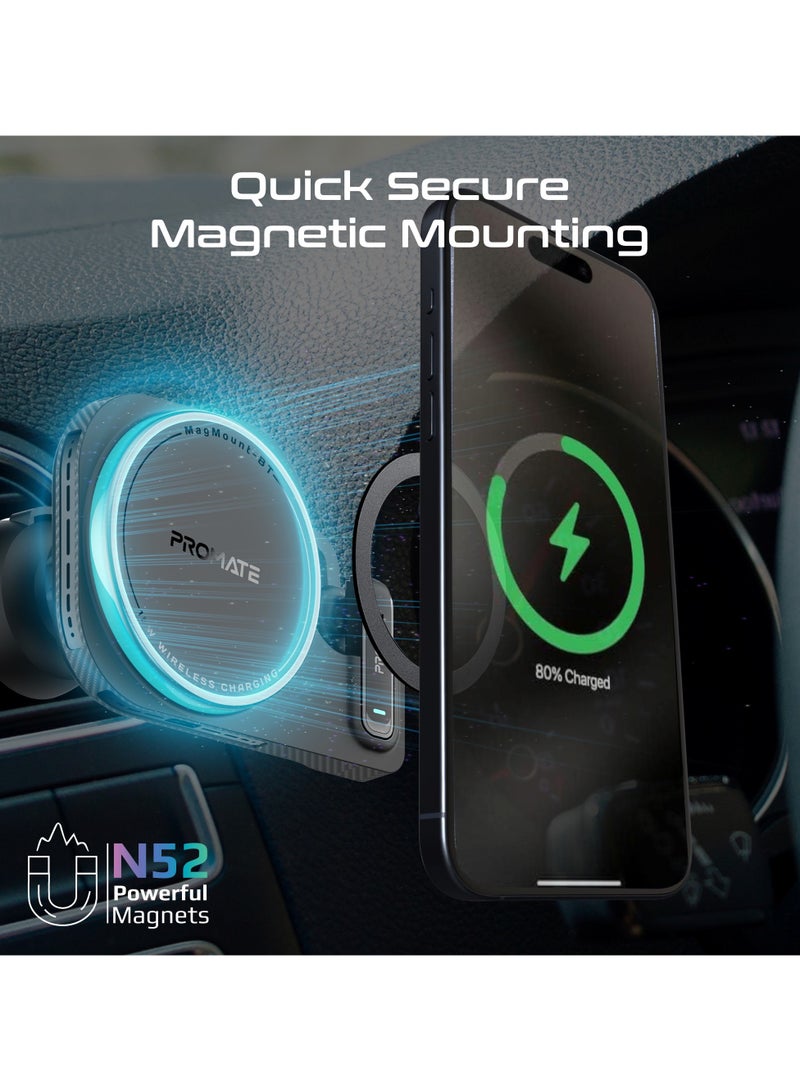 PROMATE MagMount-BT 2-in-1 MagSafe-Compatible 15W Wireless Charging Car Mount with Built-In ENC Mono Headset, One-Touch Earbud, Long-lasting, Charging Light Ring Effect and 360° Rotation for iPhone 17/17 Pro Max, Samsung S26 Ultra & Smartphones Black - Image 4