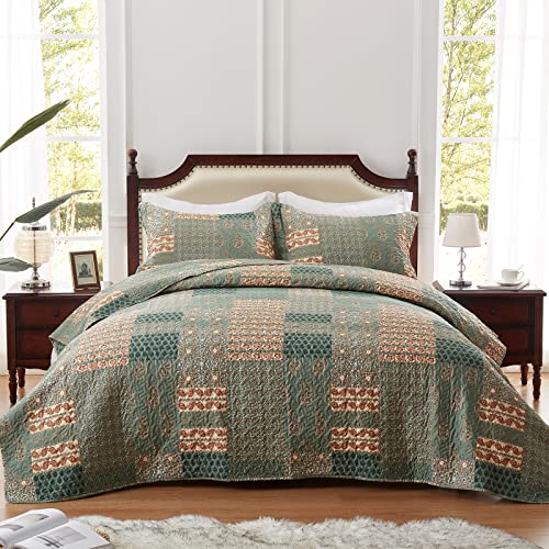 LEAONME 3 Pieces California King Size Quilt Set Olive Green Oversized 120x120 Inch Bedspread Coverlet Lightweight Microfiber Paisley Bed Cover for All Seasons (1 Quilt, 2 Pillow Shams) - Image 3