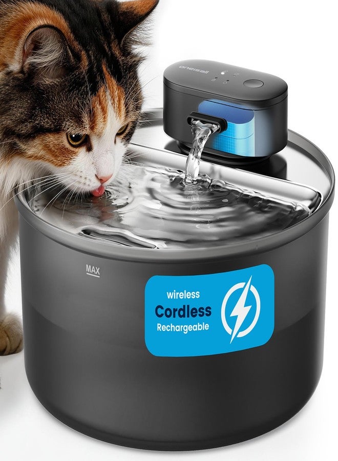 oneisall Cordless Cat Water Fountain: 108oz/3.2L Stainless Steel Cat Water Fountain with Quiet Wireless SilentFlow™ Pump for Cat Small Dog,Rechargeable BPA-Free Water Dispenser for Living Room Kitchen - Image 1