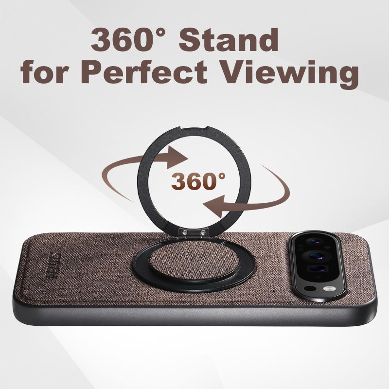 Suteni For Google Pixel 10 Pro Xl G3 360 Rotation Holder Magsafe Denim Leather Back Phone Case(Brown) - Image 2