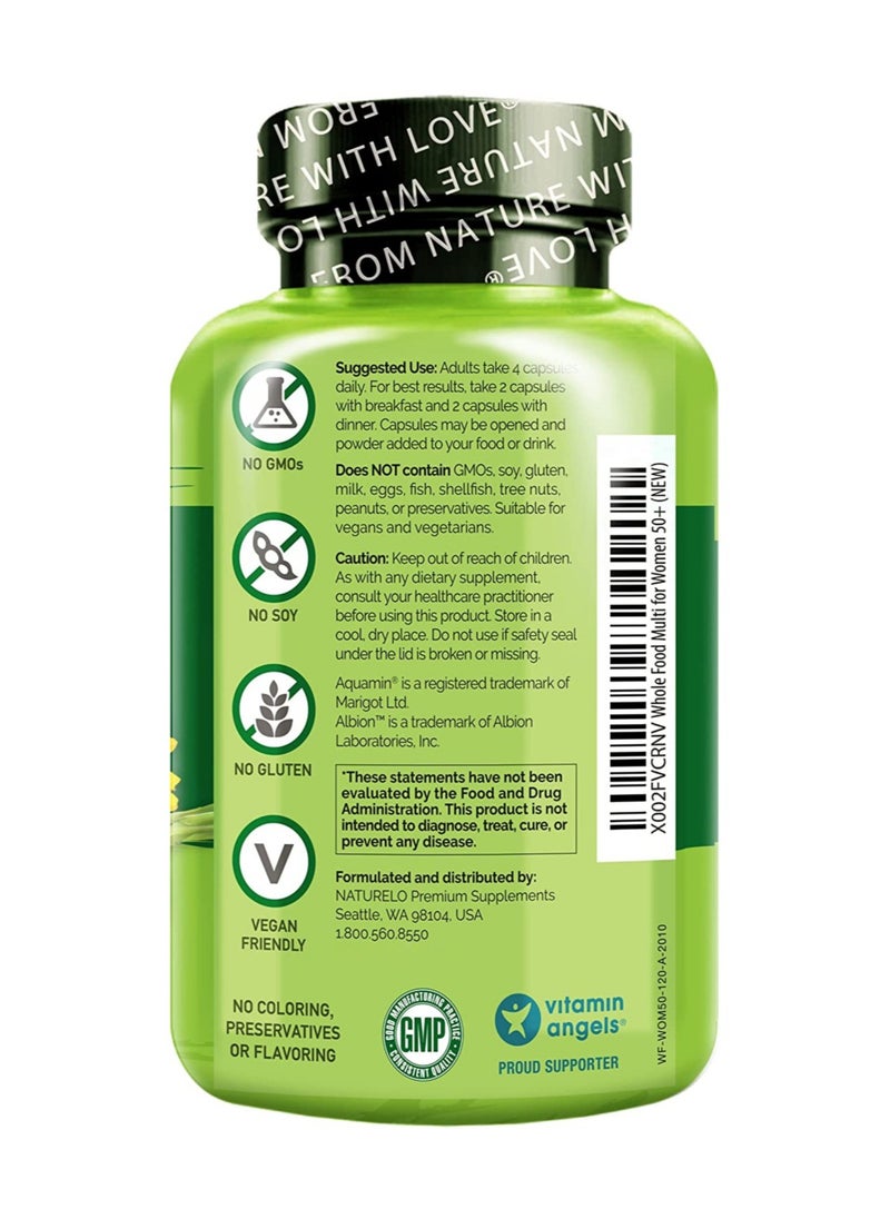 NATURELO Whole Food Complete Multivitamin For Women 50+ - 120 Vegetarian Capsules Diatary Supplement  - Image 2