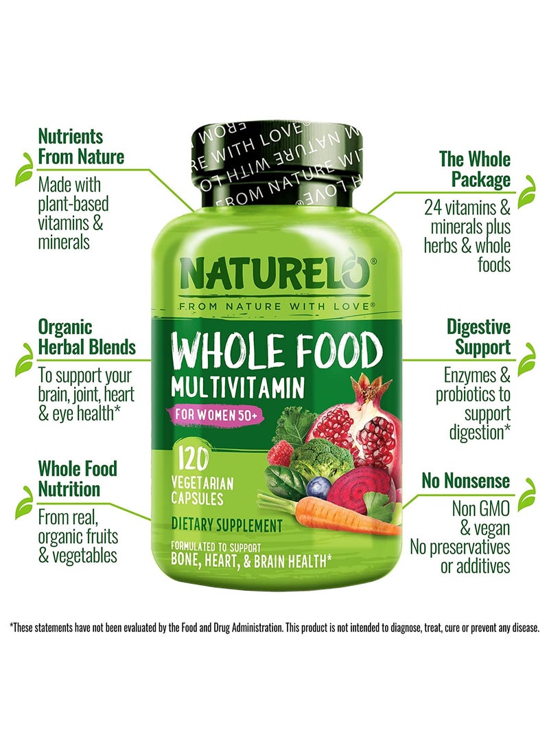 NATURELO Whole Food Complete Multivitamin For Women 50+ - 120 Vegetarian Capsules Diatary Supplement  - Image 3