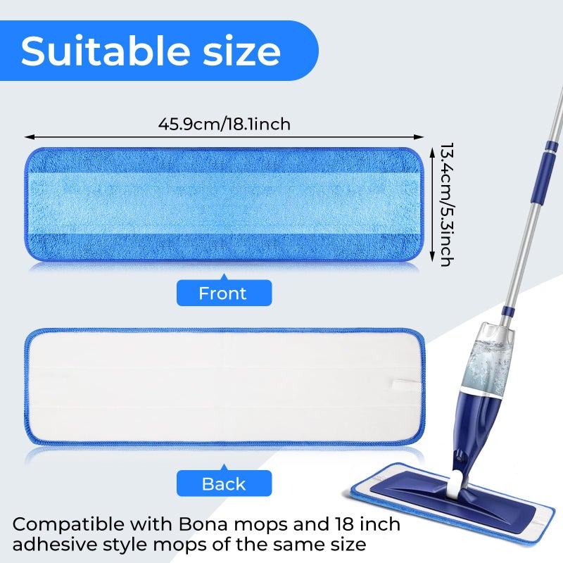 Wlich 3 Pack Microfiber Cleaning Pads are Compatible with Bona Mop,18 Inch Replaceable Mop Pad Refill,Washable & Reusable Blue Microfiber Mop Pads for Hardwood and Hard-Surface Floors - Image 2