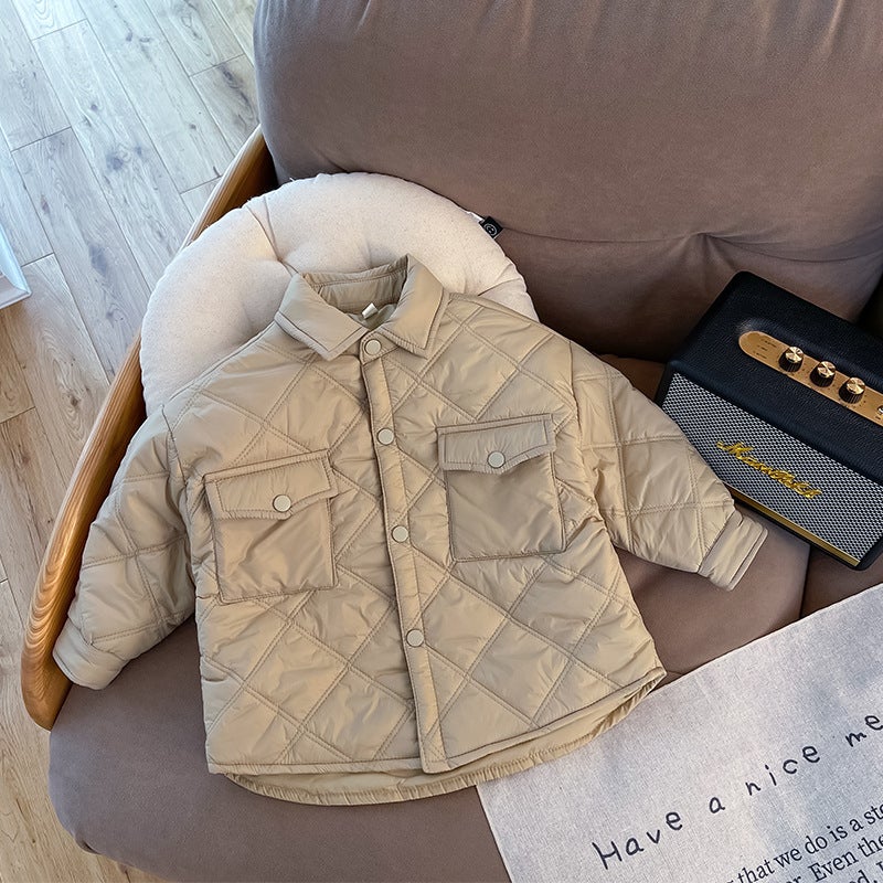 Boys light cotton-padded jacket 2024 autumn and winter new childrens clip cotton coat warm cotton coat western style baby winter coat Khaki 
