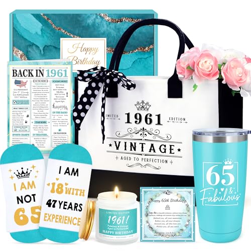 Launrada 65th Birthday Gifts for Women Funny 65 Year Old Birthday Gifts for Women Unique Gift for Woman Turning 65 Gift Ideas for 65 Year Old Woman Mom Happy 65th Decorations for Her with Tumbler Tote Bag - Image 1