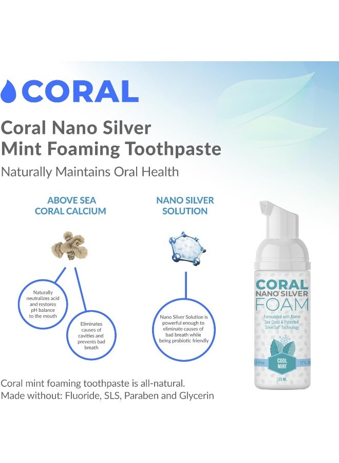 Coral White Coral Nano Silver Foaming Toothpaste Fluoride Free Natural Remineralizing Tooth Foam Whitening SLS Glycerin Free with Xylitol Coral Calcium Mint Flavor 4oz 3Month Supply - Image 4