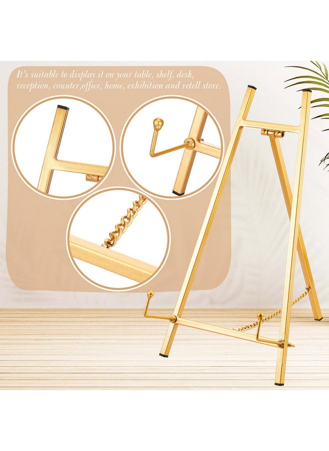 Leinuosen Leinuosen Metal Easel Stand 16.5 H x 8.7 W x 4.3 D Table Top Easel Stand for Display Tripod Art Picture Mirror Modern Plate Holder Floor Stands for Display Book Photo Wedding Sign(Gold)  - Image 3