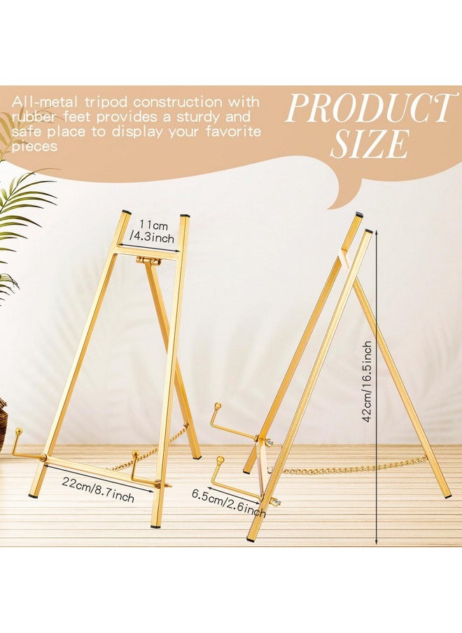 Leinuosen Leinuosen Metal Easel Stand 16.5 H x 8.7 W x 4.3 D Table Top Easel Stand for Display Tripod Art Picture Mirror Modern Plate Holder Floor Stands for Display Book Photo Wedding Sign(Gold)  - Image 2