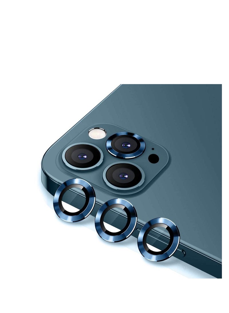 SYOSI Camera Lens Protector for iphone 12 pro 6.1 inch, Premium HD Tempered Glass Metal Ring Aluminum Alloy Lens Screen Cover Film Blue - Image 1