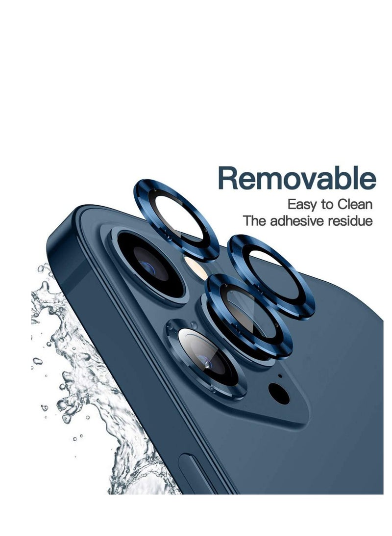 SYOSI Camera Lens Protector for iphone 12 pro 6.1 inch, Premium HD Tempered Glass Metal Ring Aluminum Alloy Lens Screen Cover Film Blue - Image 2