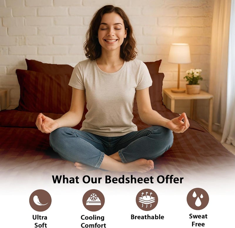 MOONCEE 6Pcs Bed Sheet King Size Set With Duvet Cover 220x240 Microfiber Bed Sheets Bedding Set Includes 1 Fitted Sheet, 1 Quilt Cover & 4 Pillows Cases (Dark Brown, 6Pcs Duvet Cover Set- King) - Image 2