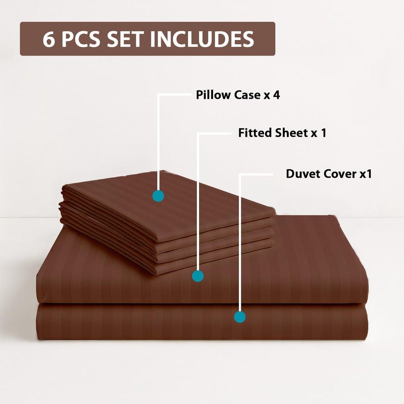 MOONCEE 6Pcs Bed Sheet King Size Set With Duvet Cover 220x240 Microfiber Bed Sheets Bedding Set Includes 1 Fitted Sheet, 1 Quilt Cover & 4 Pillows Cases (Dark Brown, 6Pcs Duvet Cover Set- King) - Image 3