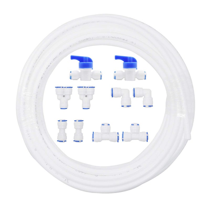 1/4" OD Quick Connect Push in to Connect Water Tube Fitting 10pcs+1/4 inch RO Water White Tubing, 10M(32FT)
